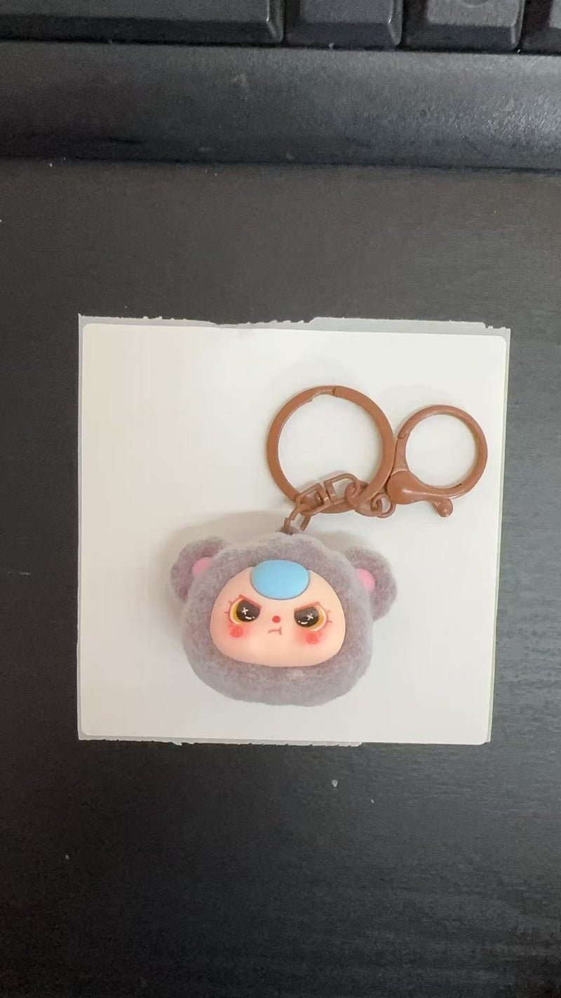 Flocked bear head keychain, backpack charm, ornament, creative gift, small present, night market item